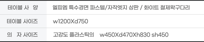 테이블 사이즈 