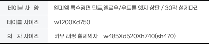 테이블 사양